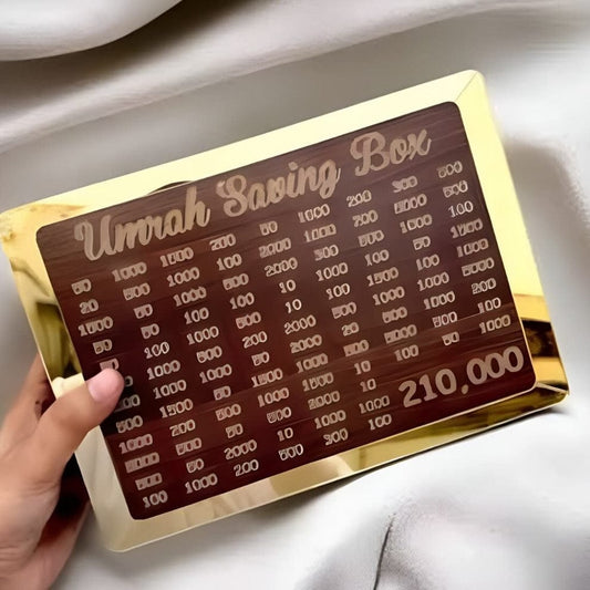 Wooden Umrah Savings Box with Target Tracker