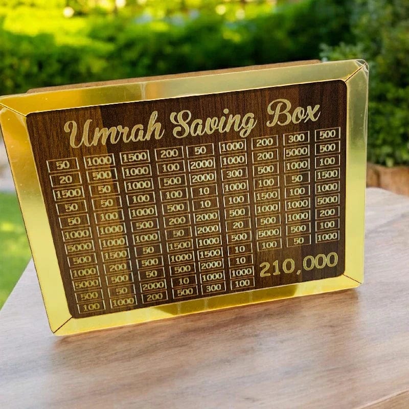 Wooden Umrah Savings Box with Target Tracker