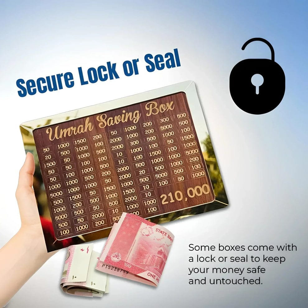 Wooden Umrah Savings Box with Target Tracker