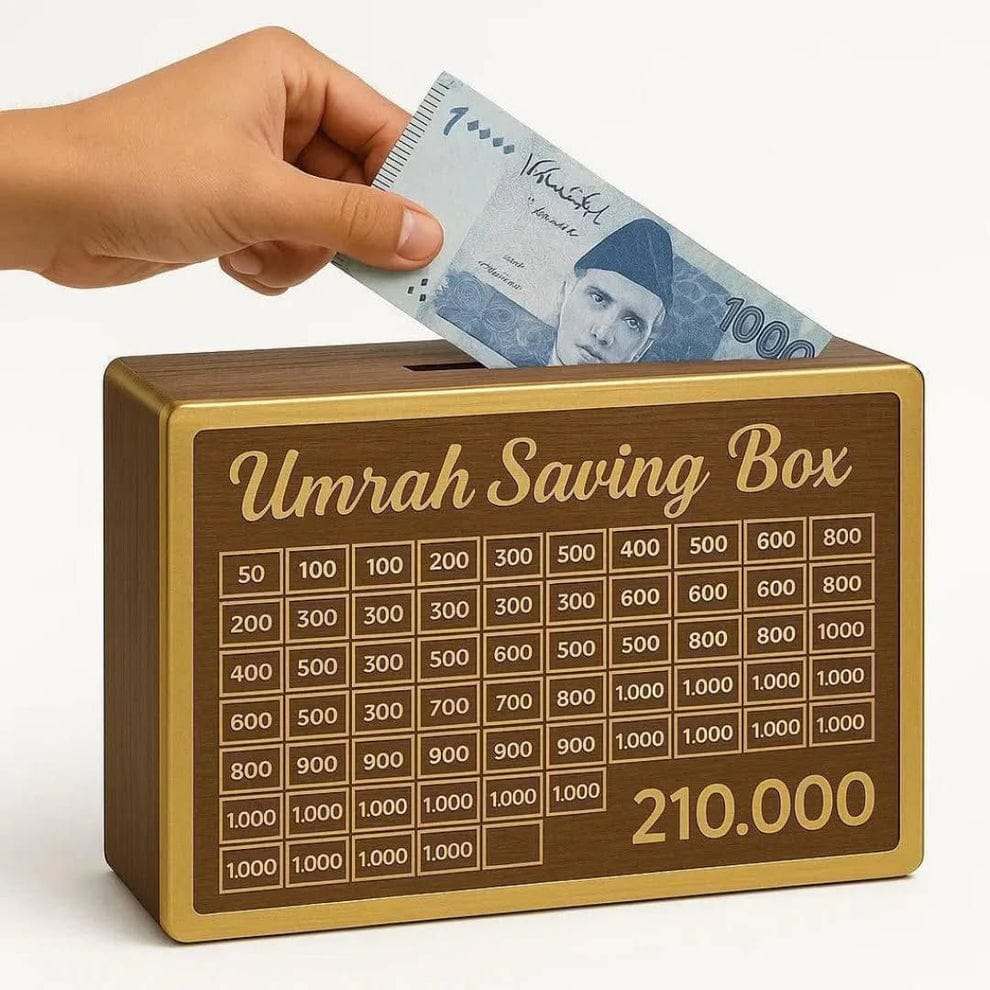 Wooden Umrah Savings Box with Target Tracker